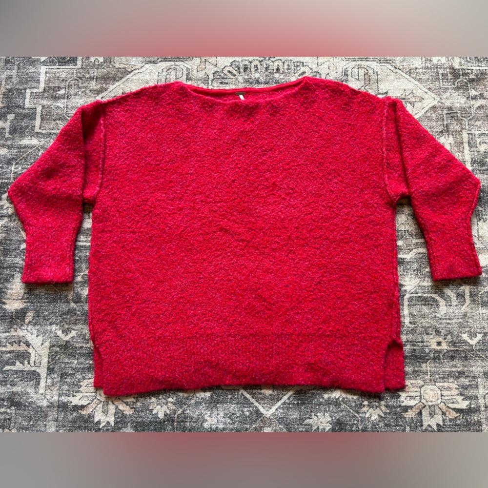 Free People Oversized Moira Slouchy Red Tunic Sweater Size Medium‎